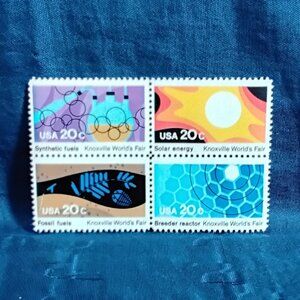 Uncirculated USA 1982 Knoxville Worlds Fair Block of Four 20 Cent Stamps!!